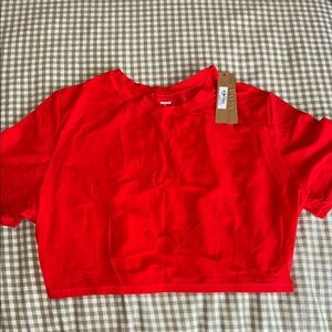 SKIMS Red Boxy Crop Top Short Sleeve